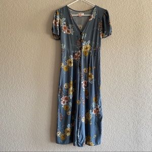 BOG floral blue jumpsuit crop